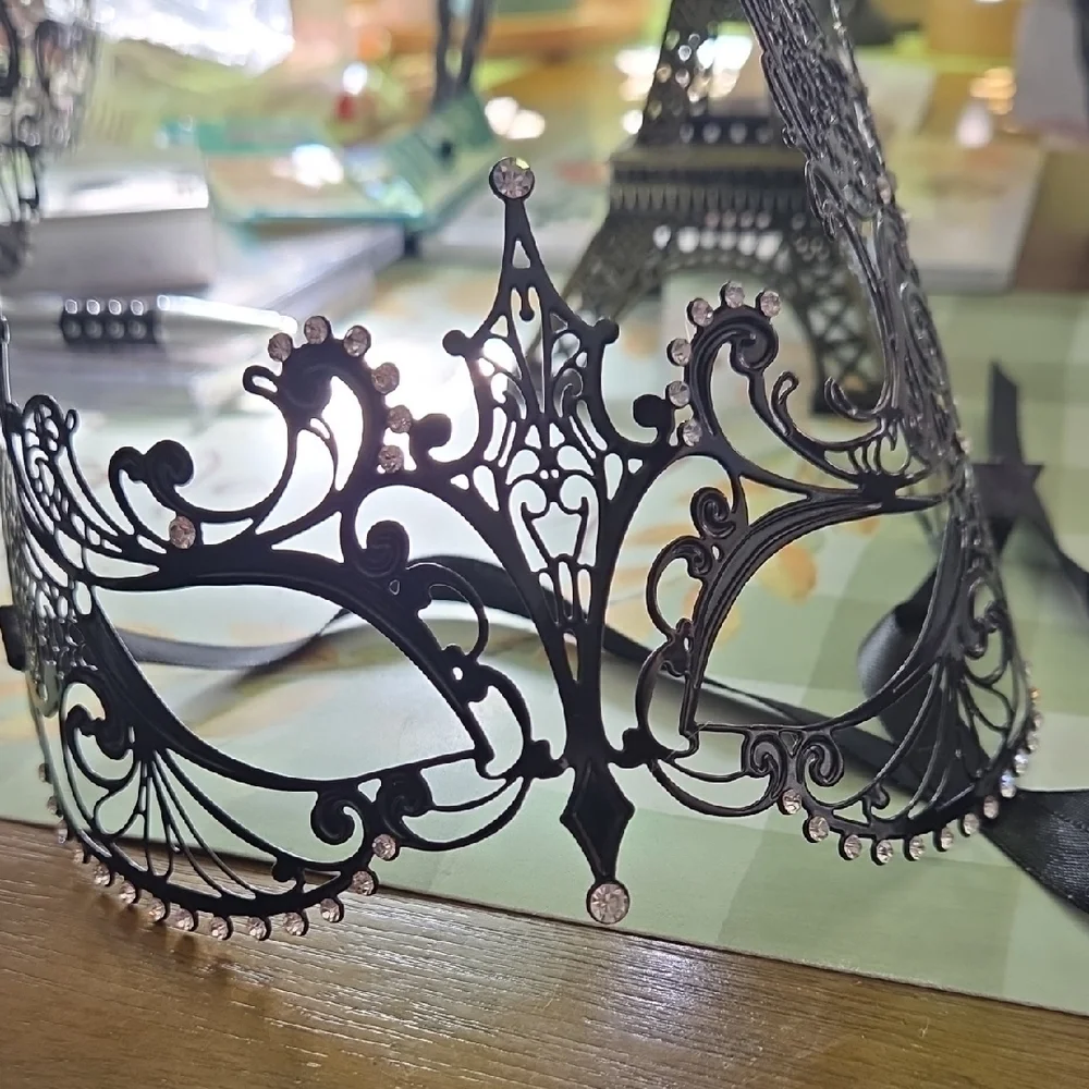 Intricate Black Metal Filigree Masquerade Mask
